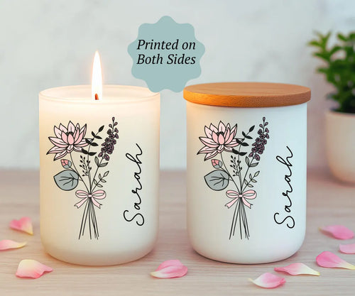 Personalized Birth Flower Candle, Birthday Gift, Coquette Birth Flower, Custom Fragrant Jar Candle Gift, Gift For Mom, Gift For Daughter