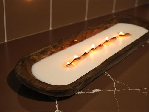 Wooden Dough Bowl Candle with Wavy Wooden Wick – Hand Poured Soy Candle, Rustic Farmhouse Home Decor, Long Burning Cozy Gift