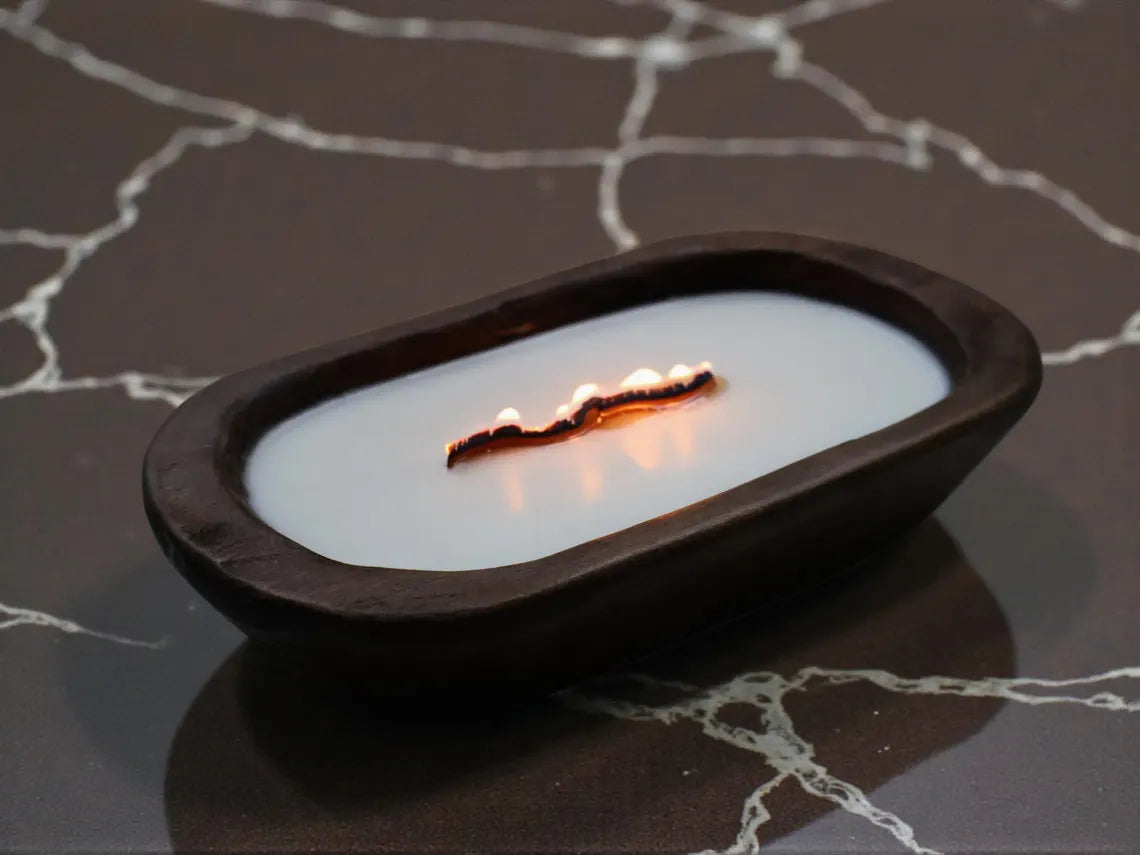 Wooden Dough Bowl Candle with Wavy Wooden Wick – Hand Poured Soy Candle, Rustic Farmhouse Home Decor, Long Burning Cozy Gift